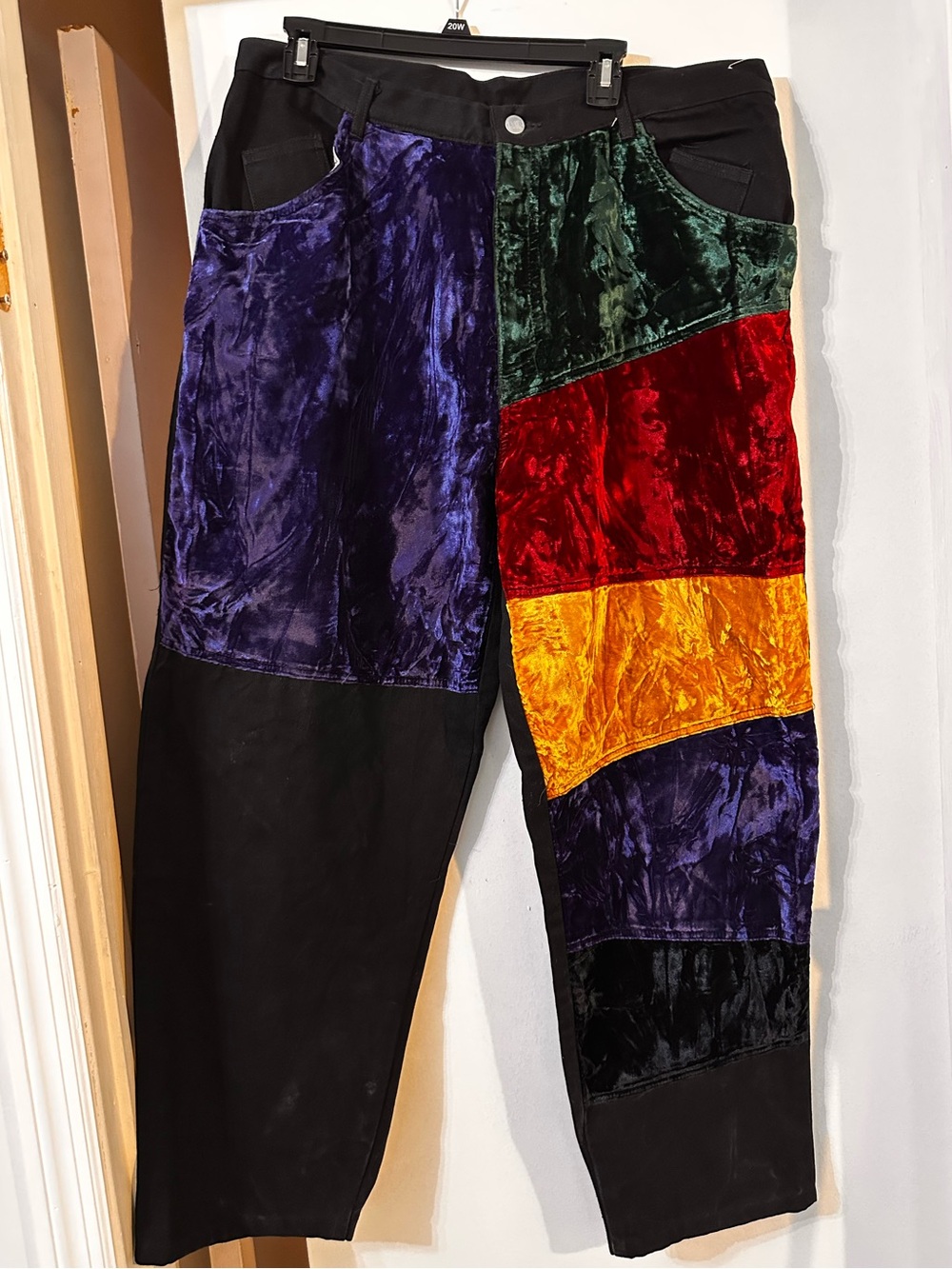 Machine Men's Black Straight Jeans with Purple, Green, Red & Gold Velvet Panels